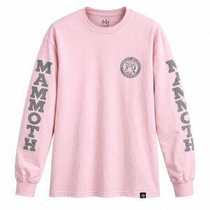 Mammoth Mountain Long Sleeve Graphic Tee 100% Cotton Medium Pink California Ski